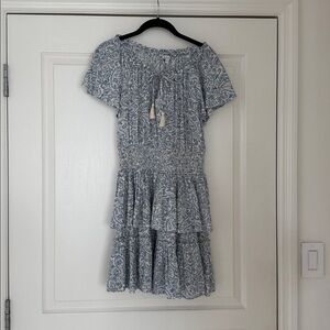 Blue Floral Off-Shoulder Dress